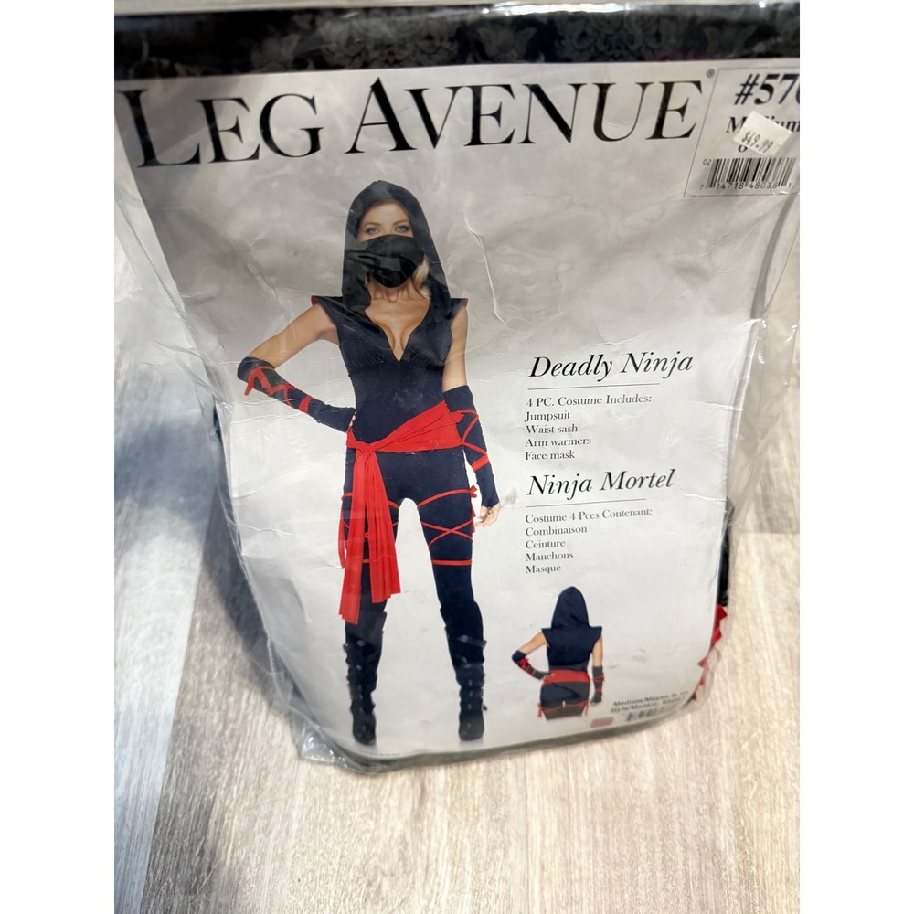Leg Avenue Deadly Ninja Costume Jumpsuit Red Sash Mask Women Medium Halloween